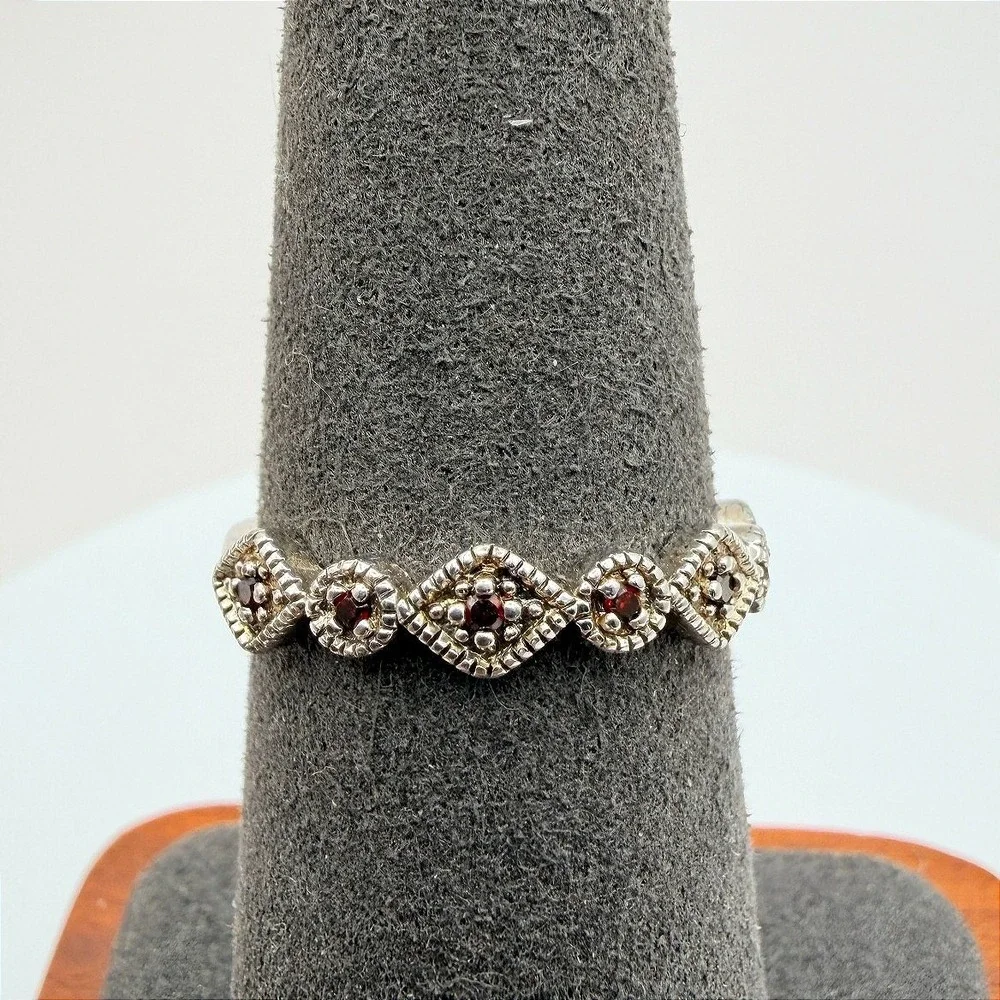 Vintage 90s Silver Tone Red Glass Ring‎ Women's Classic Fashion Jewelry
